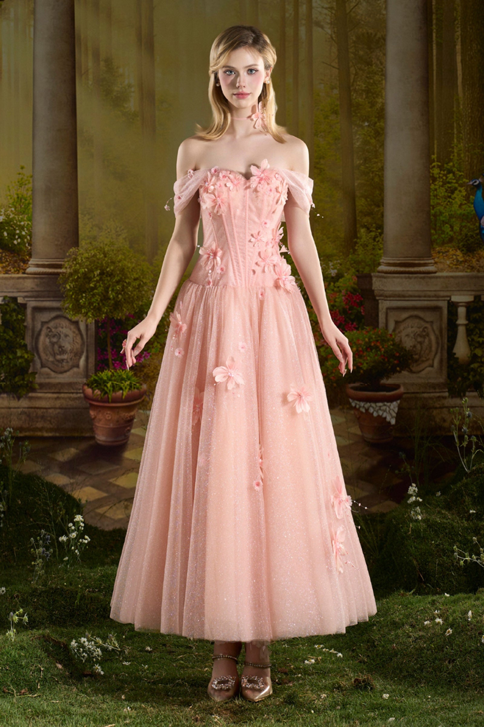 Women's Rosaline Off-Shoulder Applique Maxi Dress XS/S/M/L/XL/Customize Pastel Pink MEAN BLVD Pastel Pink / L