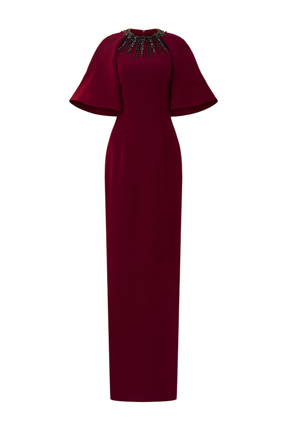 Women's Ember Sheath Butterfly Sleeved Crepe Floor Length Dress  XS/S/M/L/XL/XXL/Customize Bordeaux MEAN BLVD