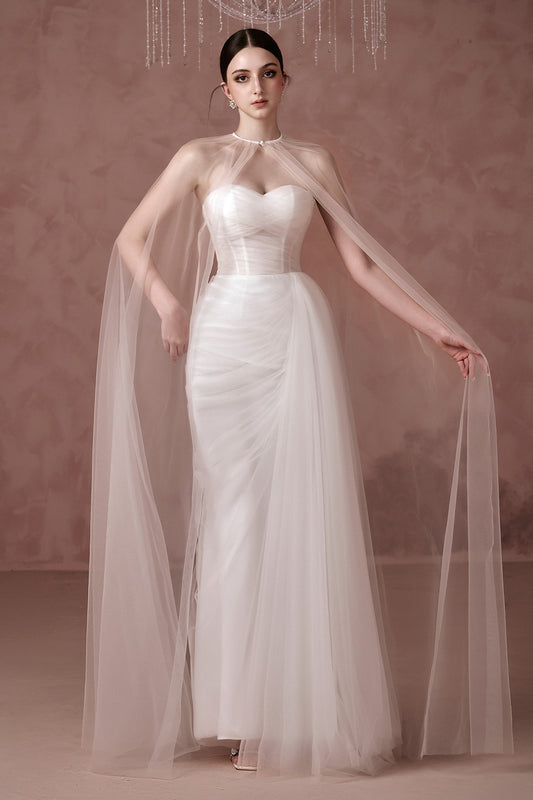 All Of Me Cape Sweetheart Neck Mesh Silk Floor Length Set