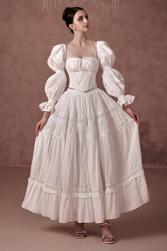 Layla A-line Gathered Cotton Silk Maxi Skirt