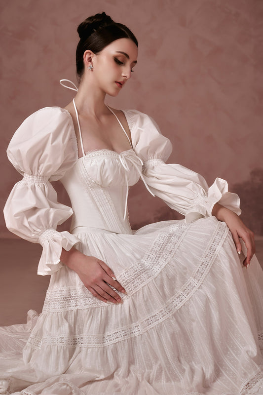 Layla A-line Gathered Cotton Silk Maxi Skirt