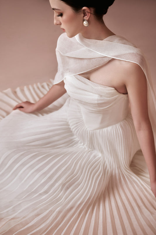 Amelia Strapless Pleated Mesh Silk Ankle Length Dress