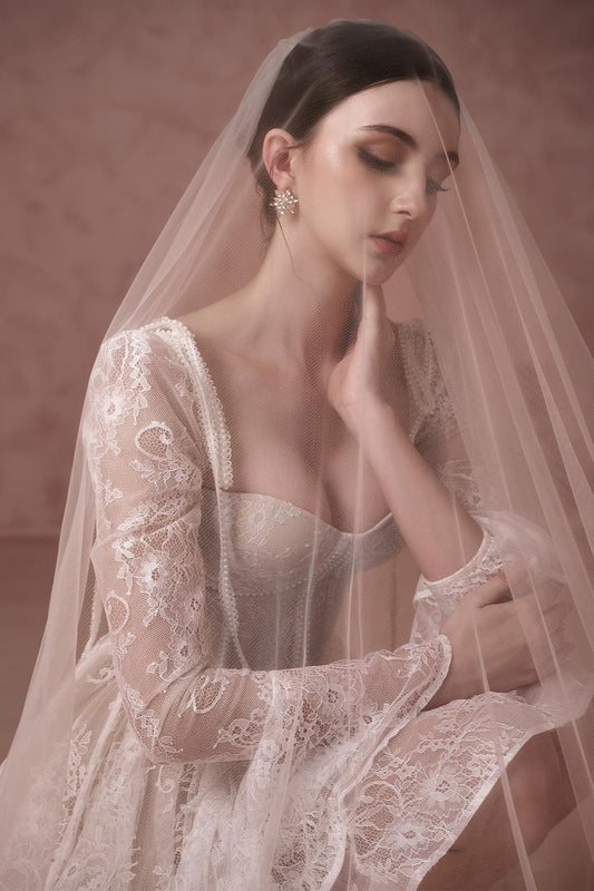 Clover Fit and Flare Semi-Heart Neck Mesh Lace Mini Dress