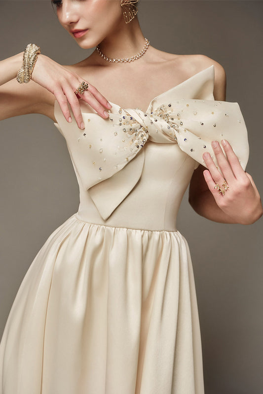 Selim Strapless Bow Taffeta Midi Dress