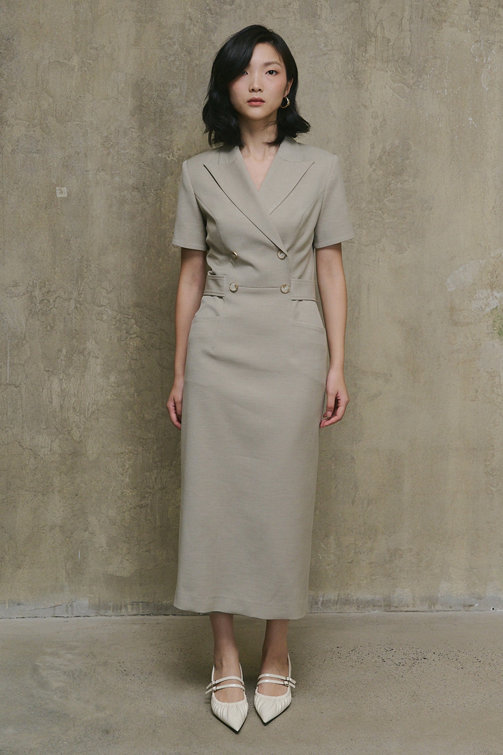 Women's Serene Notch Neck Midi Dress Light Grey S/M/L/Customize MEAN BLVD