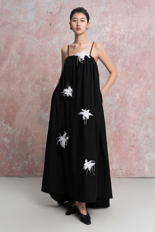 Adona Trapezoid Spaghetti Strap Khaki Cotton Maxi Dress