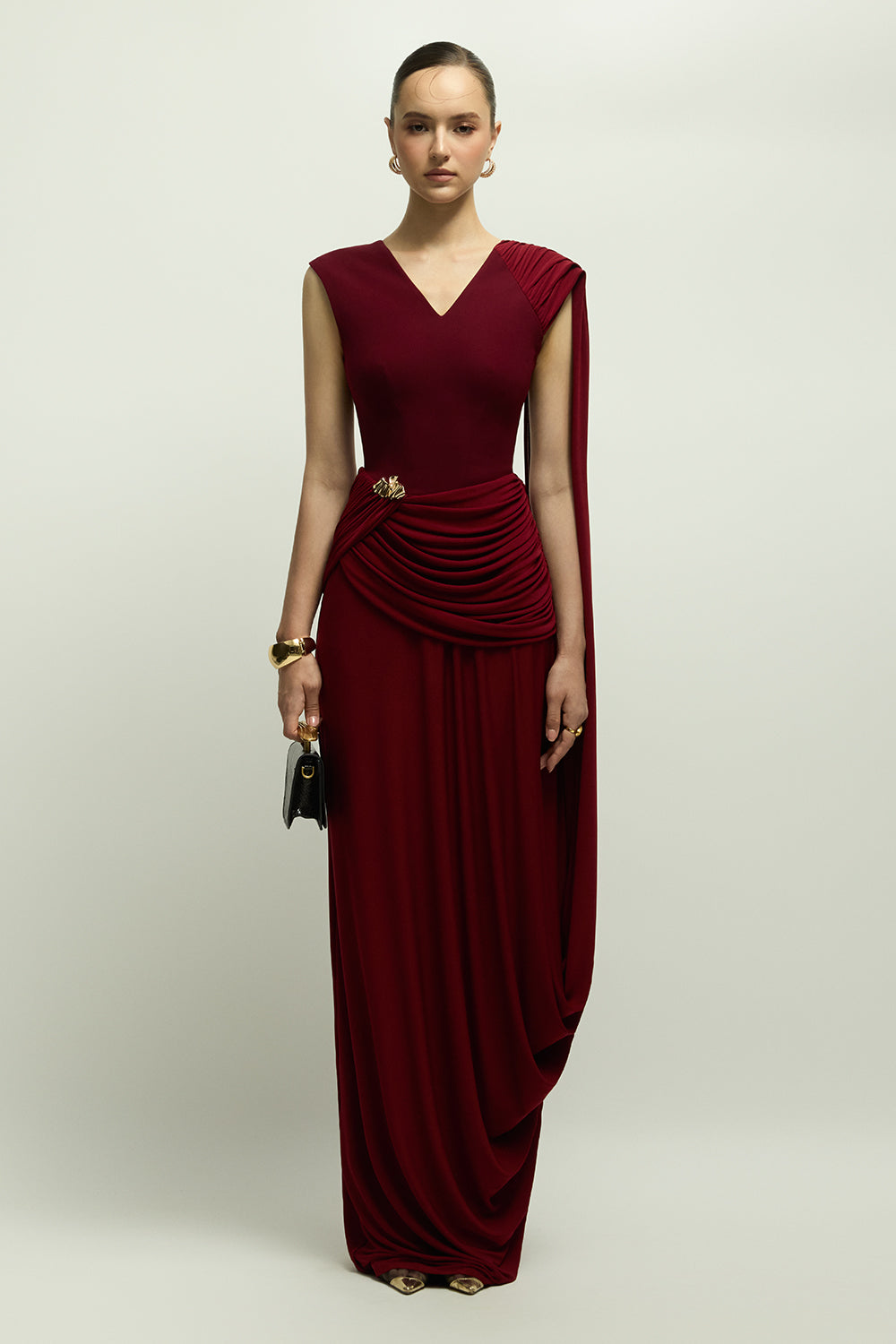 Women's Savannal Split Sleeve Draped Maxi Dress S/M/L/XL/XXL/Customize  Burgundy MEAN BLVD