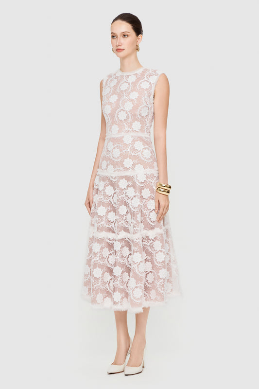 Seraphine Round Neck Lace Midi Dress - MEAN BLVD