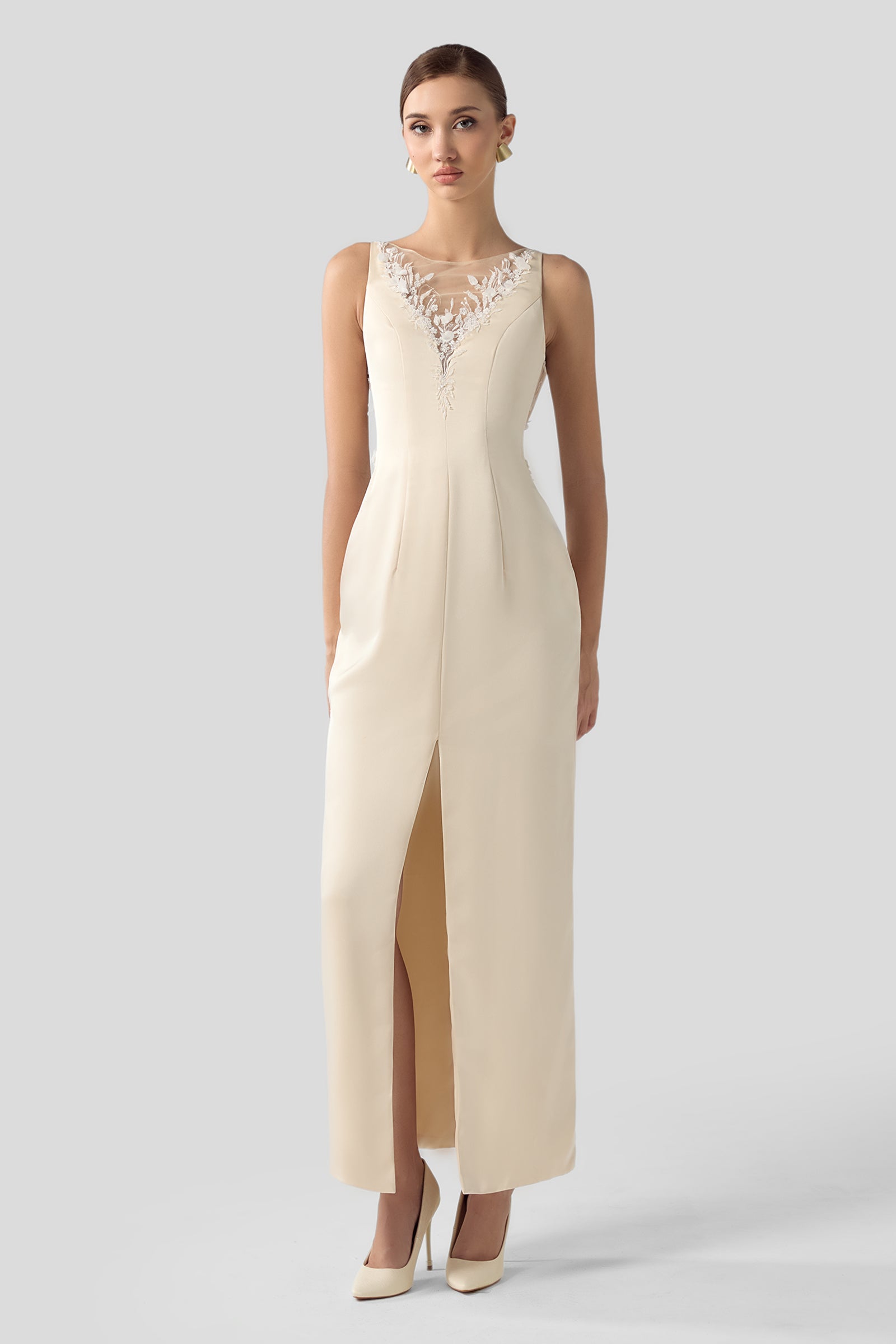 maxi illusion dress Women's Serena Illusion Maxi Dress Cream XS/S/M/L/Customize MEAN BLVD Cream / XS