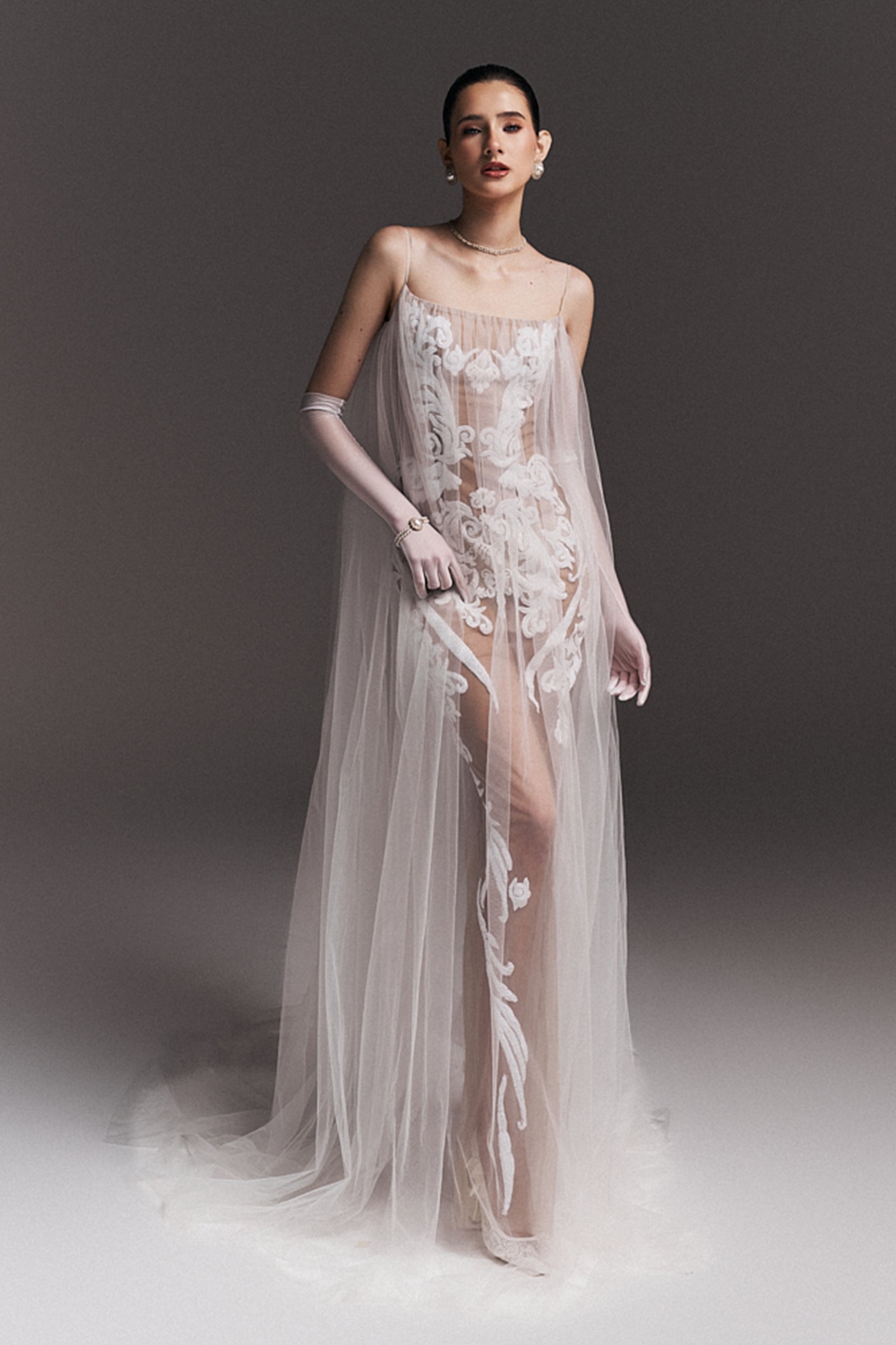 Women's Serenity Square Neck Embroidery Maxi Dress XS/S/M/L/Customize White  & Nude MEAN BLVD