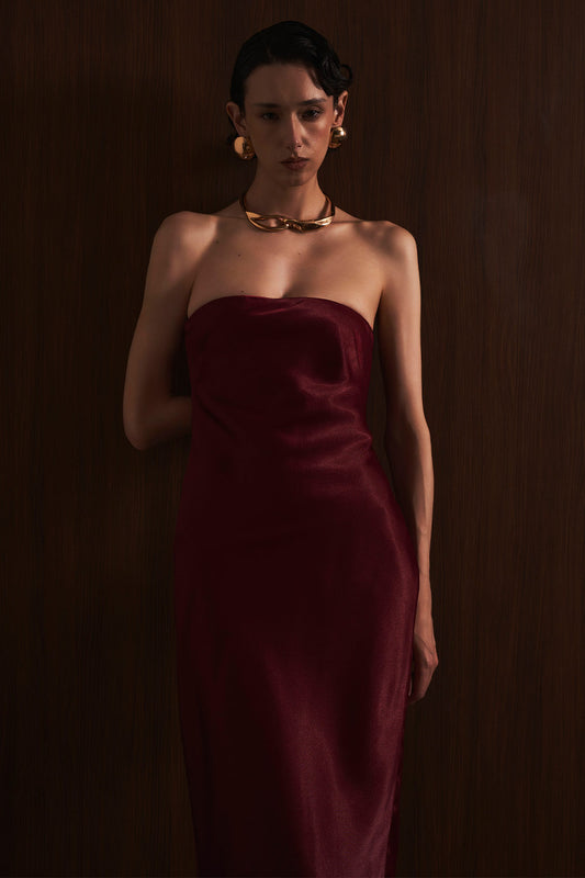 Linh Sa Sheath Sleeveless Satin Maxi Dress