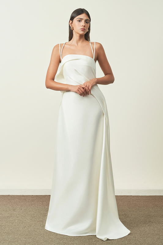 Bich Tuyen A-line Spaghetti Strap Silk Organza Floor Length Dress