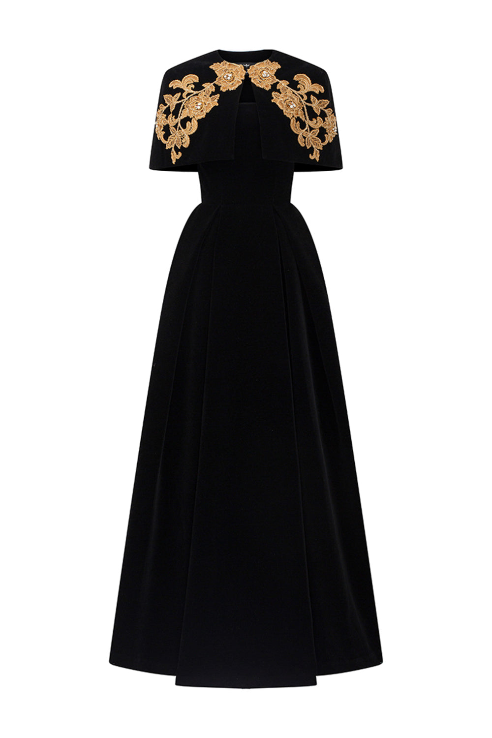 Women's Crystal Ball Gown Embroidered Velvet Floor Length Set  XS/S/M/L/XL/XXL/Customize Black Gold MEAN BLVD