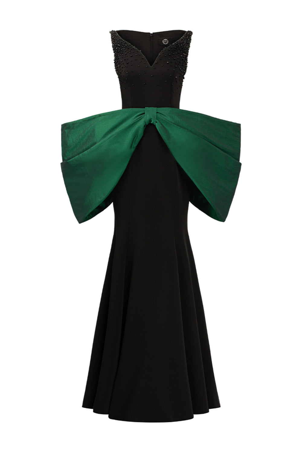 Women's Aurelia Trumpet Bow Crepe Floor Length Dress XS/S/M/L/XL/XXL/Customize Black/Green MEAN BLVD Black/Green / XL