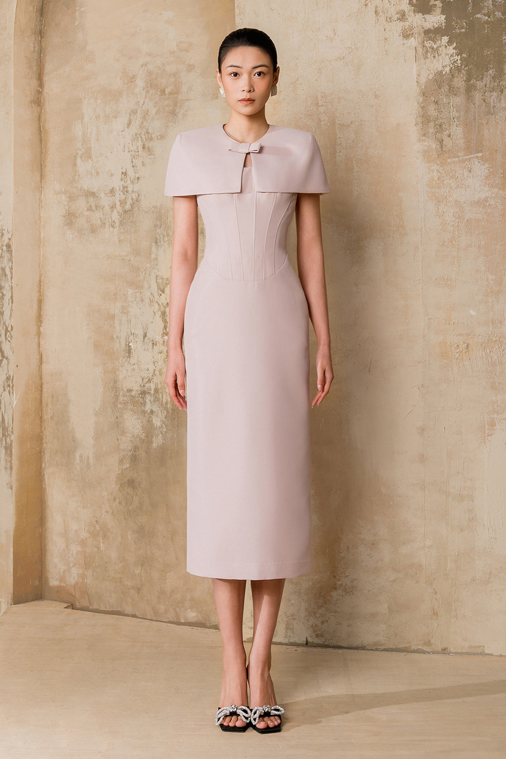 cape sleeve midi dress Women's Sola Cape Sleeve Midi Dress Blush Pink S/M/L MEAN BLVD, Blush Pink / S