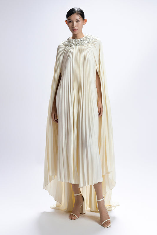 Solene Cape Sleeve Pleated Maxi Dress - MEAN BLVD