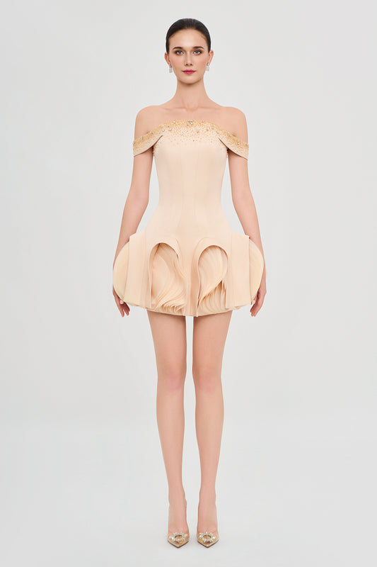 Starlit Bloom Bubble Draped Mini Dress - MEAN BLVD