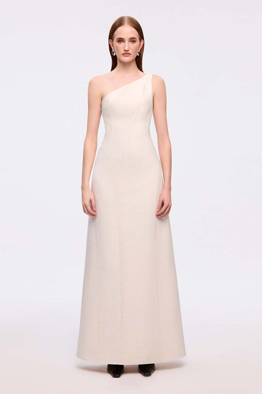 Chuong A-line One Shoulder Tussah Silk Maxi Dress