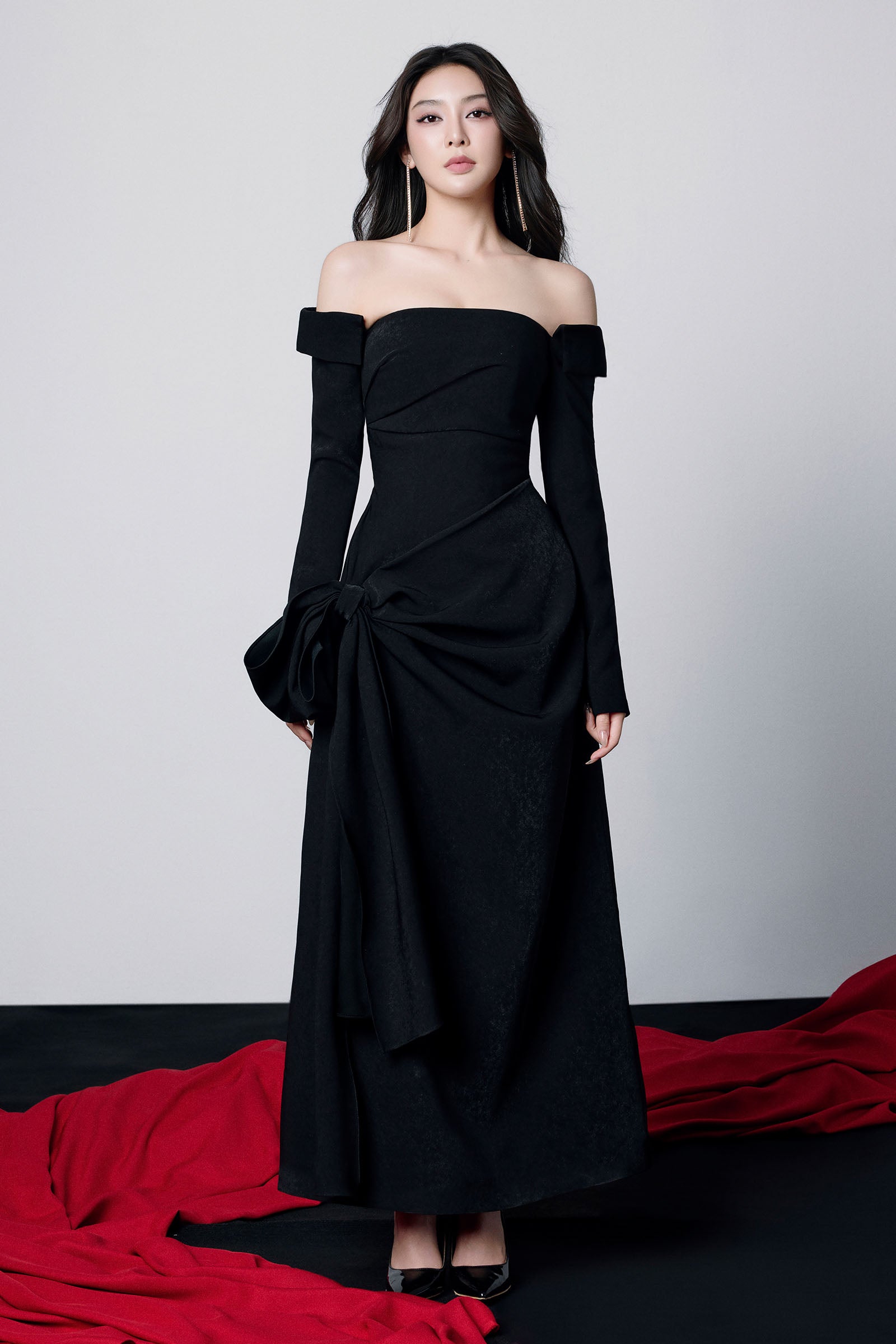 Women's Teresa Off-Shoulder Draped Maxi Dress XS/S/M/L/XL/Customize Black  MEAN BLVD