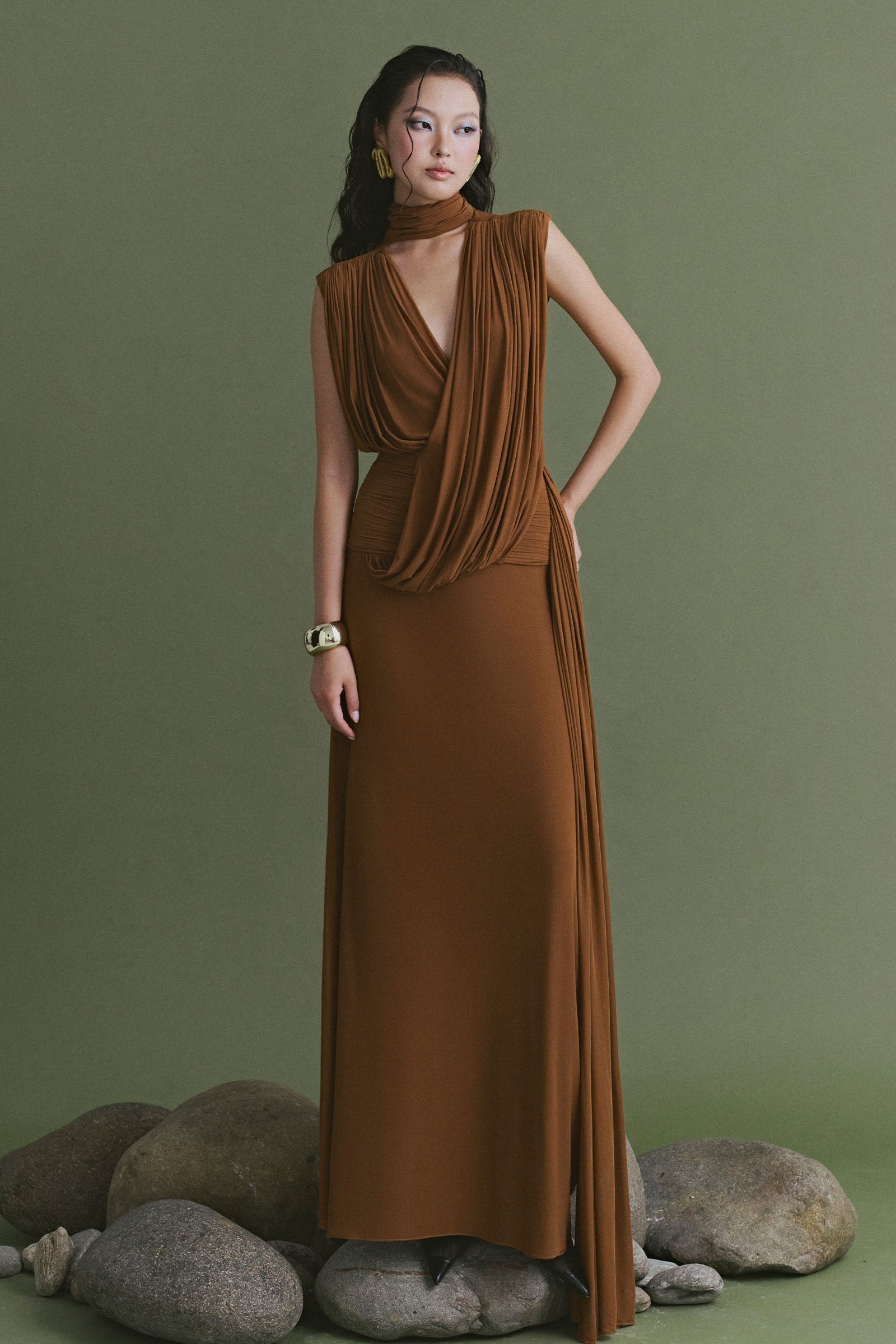 Women's Terra Draped Maxi Dress Earth Brown S/M/L/XL/Customize MEAN BLVD Women's Terra Draped Maxi Dress Earth Brown S/M/L/XL/Customize MEAN BLVD