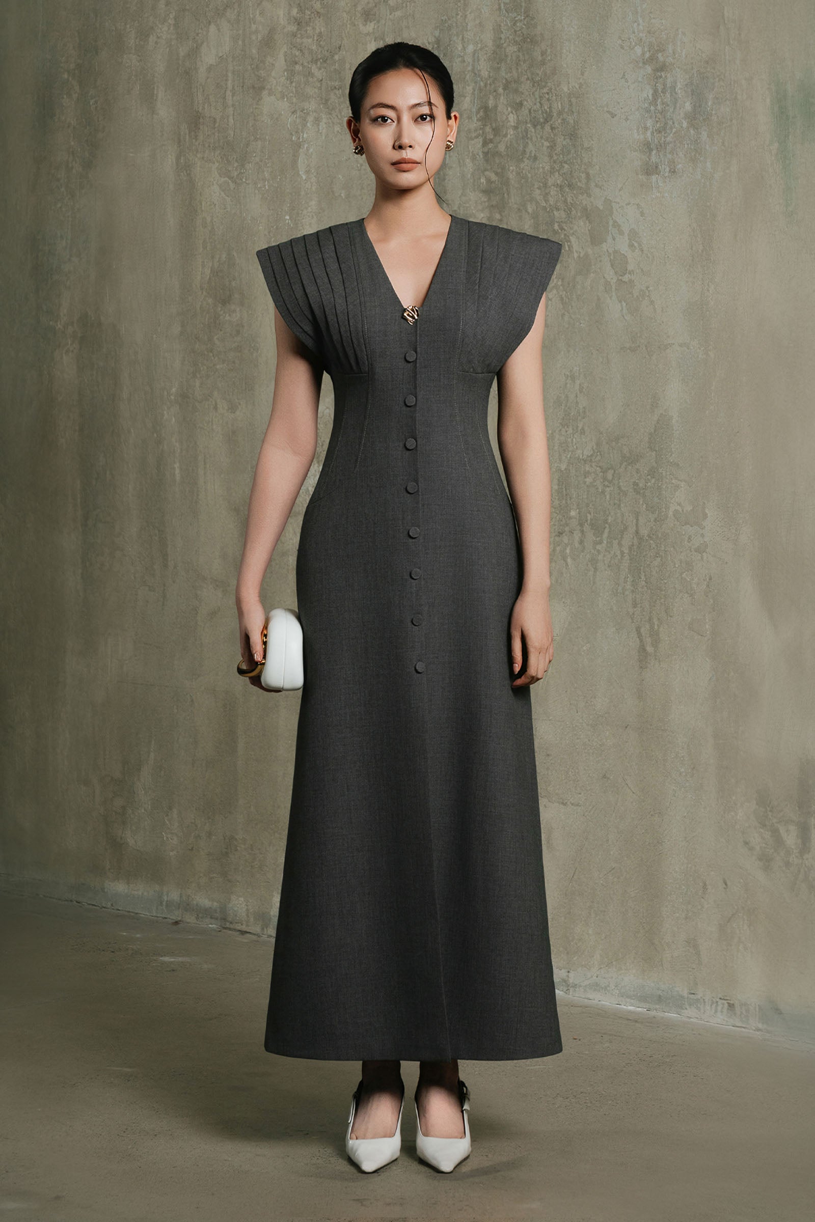smoke grey dress Quzey Velvet Dress