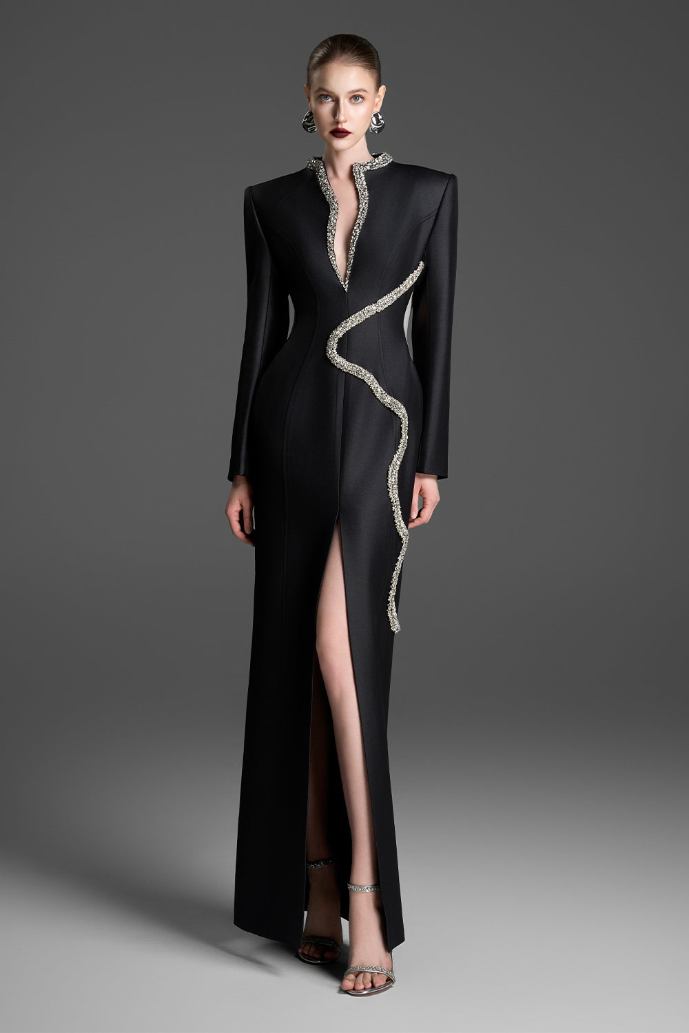 Women's Tove V-Neck Rhinestone Maxi Dress XXS/XS/S/M/L/XL/XXL/Customize Black MEAN BLVD Black / XS