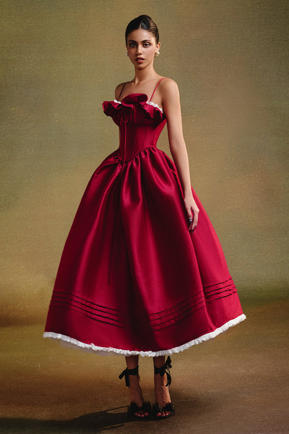 knee length dresses for ladies Coral Red Ruffled Midi Dress – PinkBlush