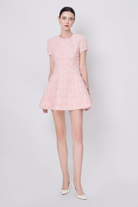 Azure A-line Fringed Tweed Mini Dress