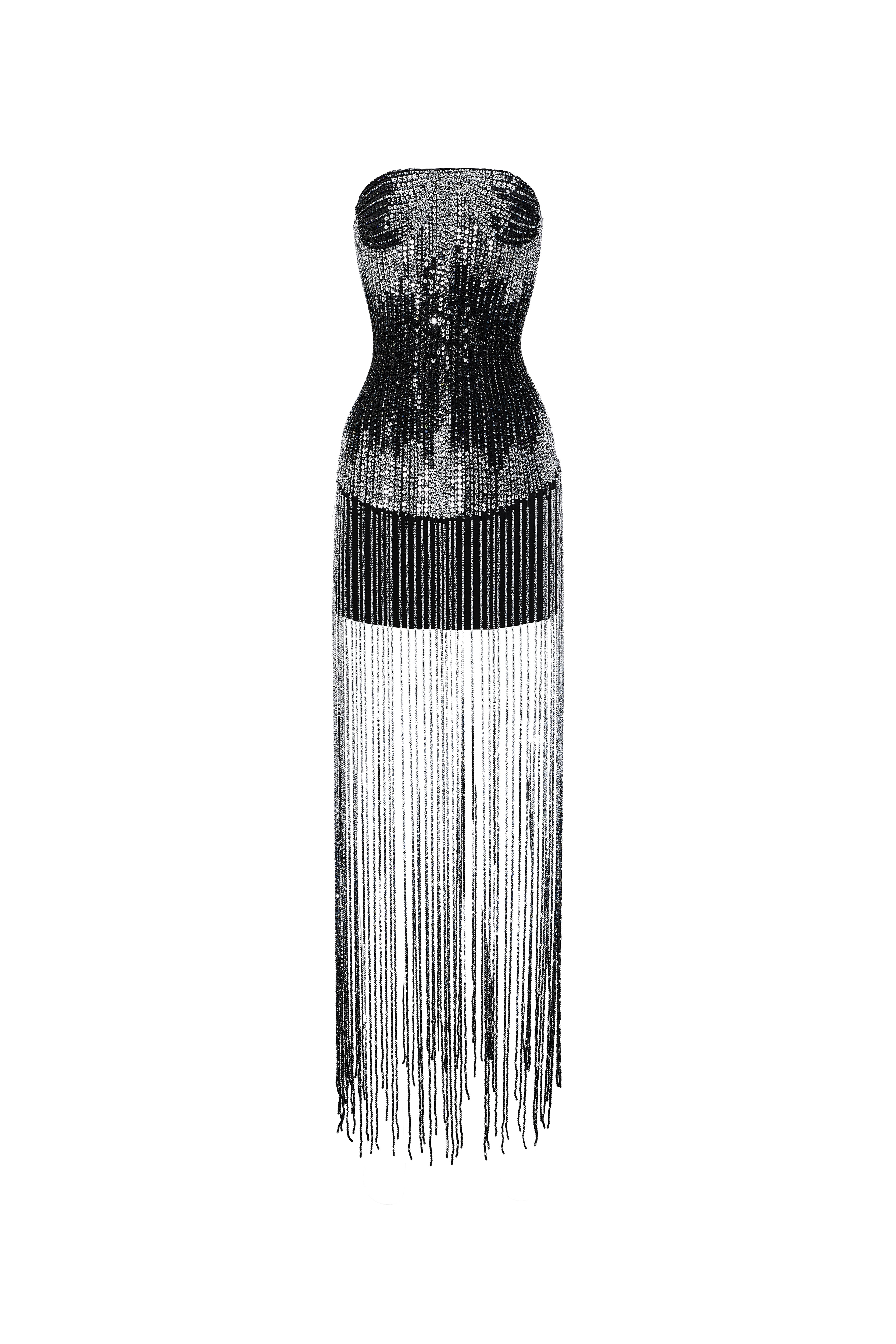 white christmas dresses Starlit Fringe Mini Dress – Denoa Label main image 1
