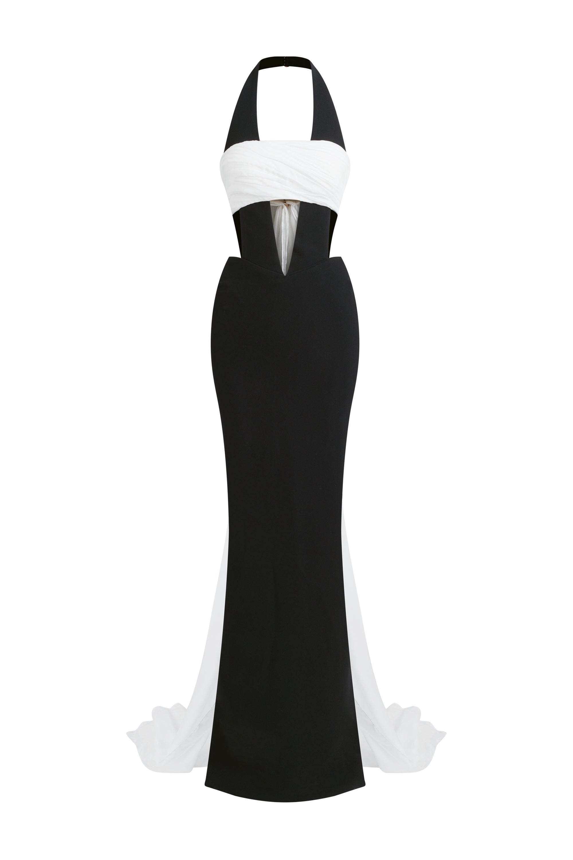 Women's Twilight Halter Neck Draped Maxi Dress Customize Black & White MEAN BLVD