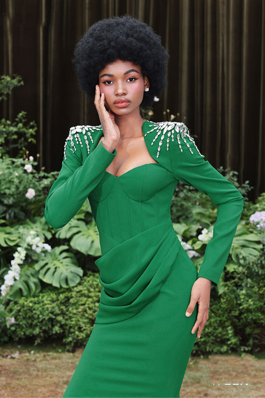 Jade Trumpet Square Shoulder Polyester Spandex Floor Length Dress