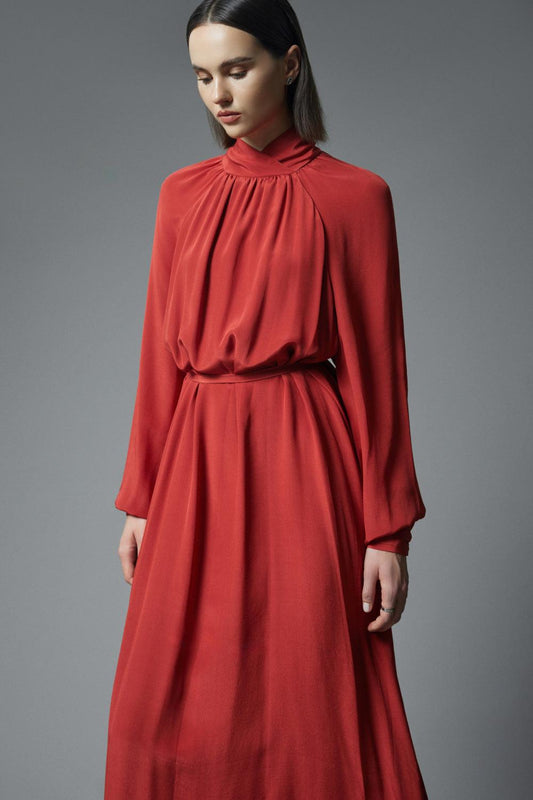 Palma Blouson Cuff Sleeved Crepe De Chine Midi Dress