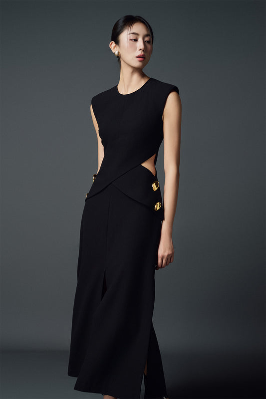 Blythe Slit Cut-Out Polycotton Ankle Length Dress