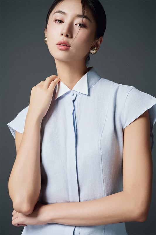 Betsy Shirt Cap Sleeved Linen Ankle Length Dress