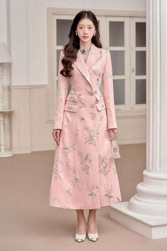 Birdie A-line V-Neck Brocade Midi Dress