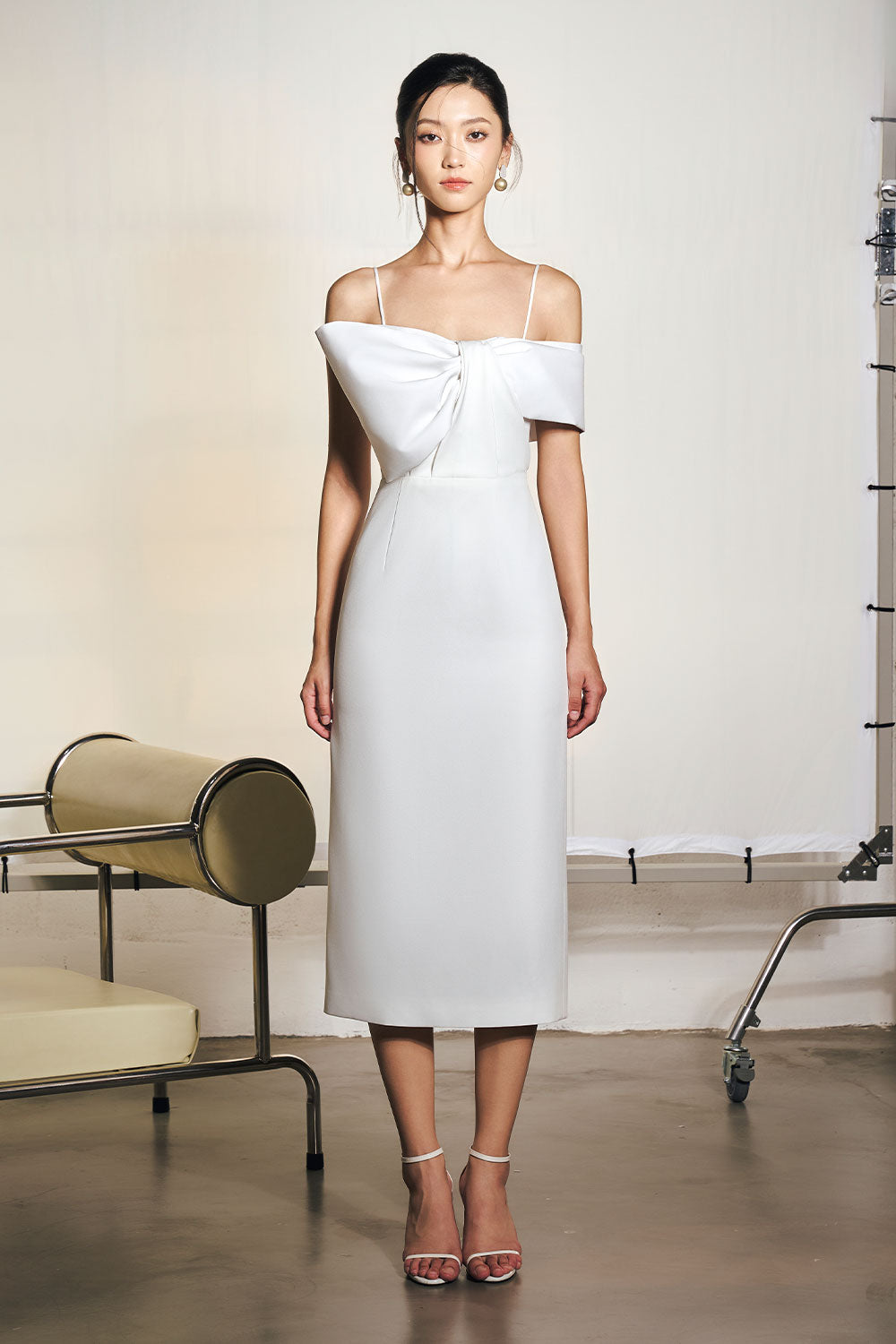 Women's Flora Sheath Tie Neck Polyester Midi Dress S/M/L/Customize White MEAN BLVD White / L