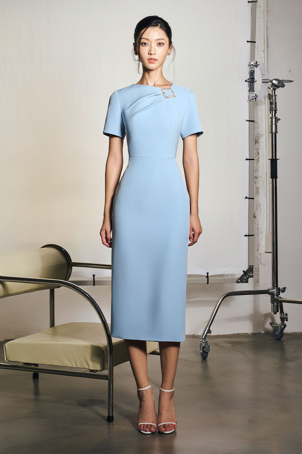 Women's Ariel Sheath V-Neck Silk Midi Dress S/M/L/Customize Blue Mean Blvd Blue / S