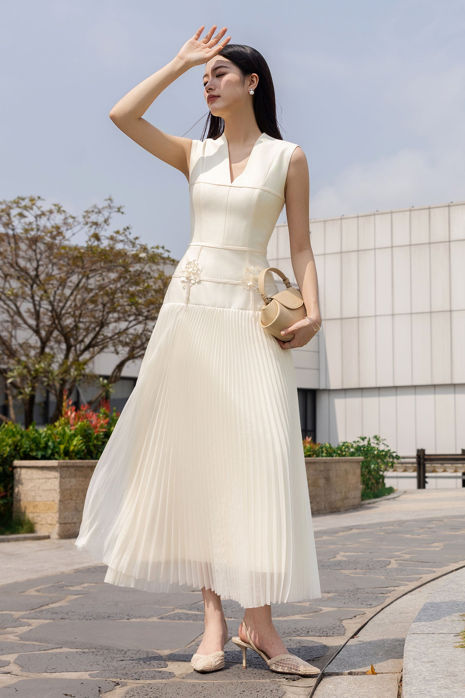 collared long sleeve midi dress Rhea Sheath Criss-Cross Collared Midi Dress Long Sleeve