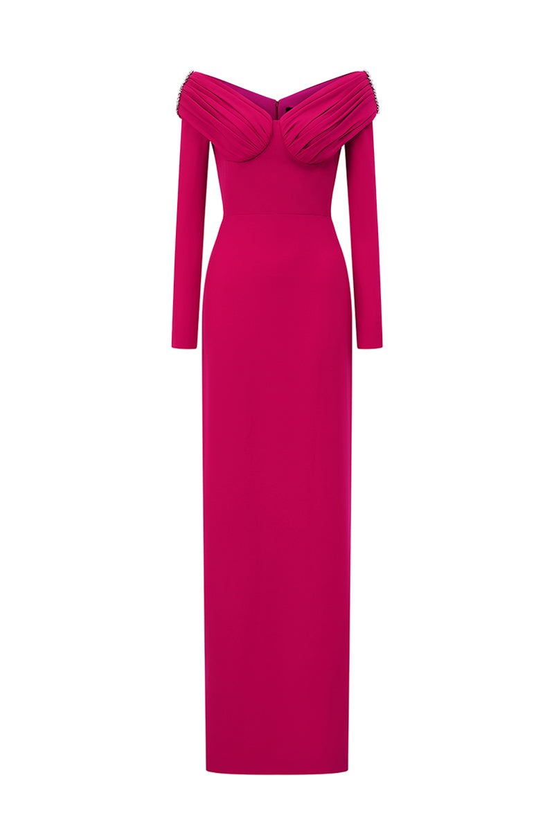 Women's Virel Off-Shoulder Maxi Dress Magenta/Dark Green/Black XS/S/M/L/XL/XXL/Customize MEAN BLVD Magenta / XS