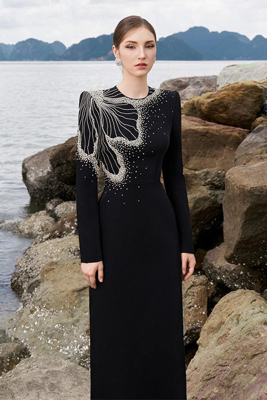 Callahan Sheath Square Neck Velvet Satin Floor Length Dress