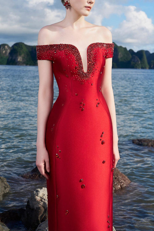 Clarke Sheath Off-Shoulder Taffeta Floor Length Dress