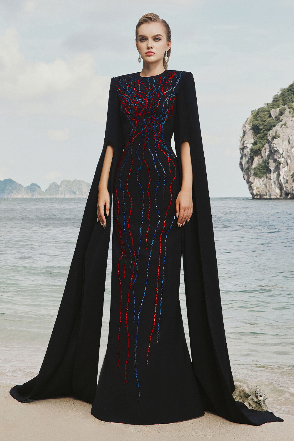 green emerald velvet dress Camille black halterneck floral-lace maxi dress main image 0