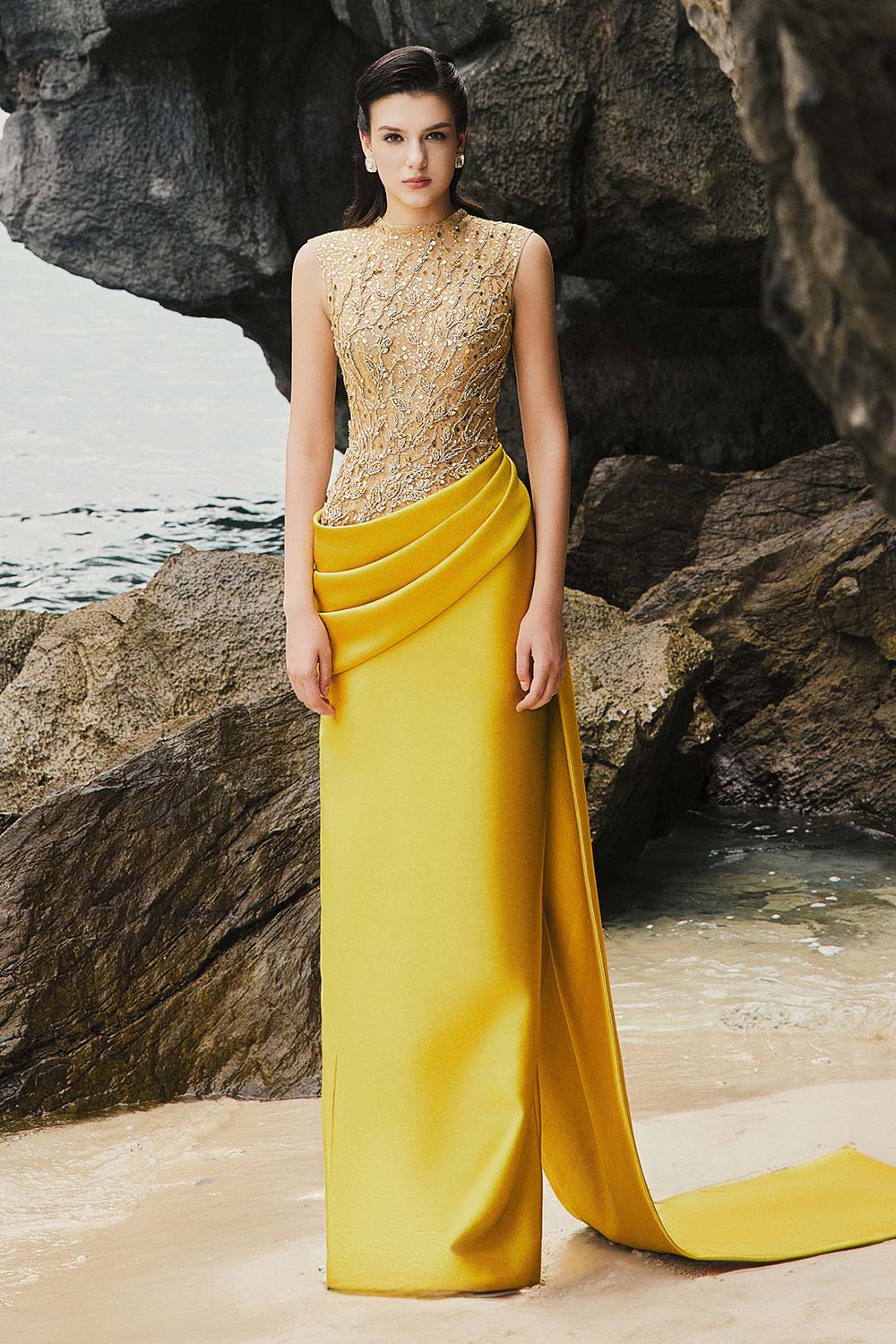 Women's Mylah Sheath Sleeveless Taffeta Floor Length Dress XS/S/M/L/XL/XXL/Customize/Yellow/MEAN Blvd Yellow / M