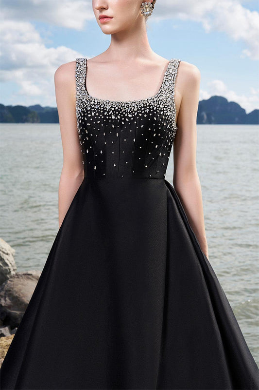 Isaiah Ball Gown Square Neck Crepe Floor Length Dress