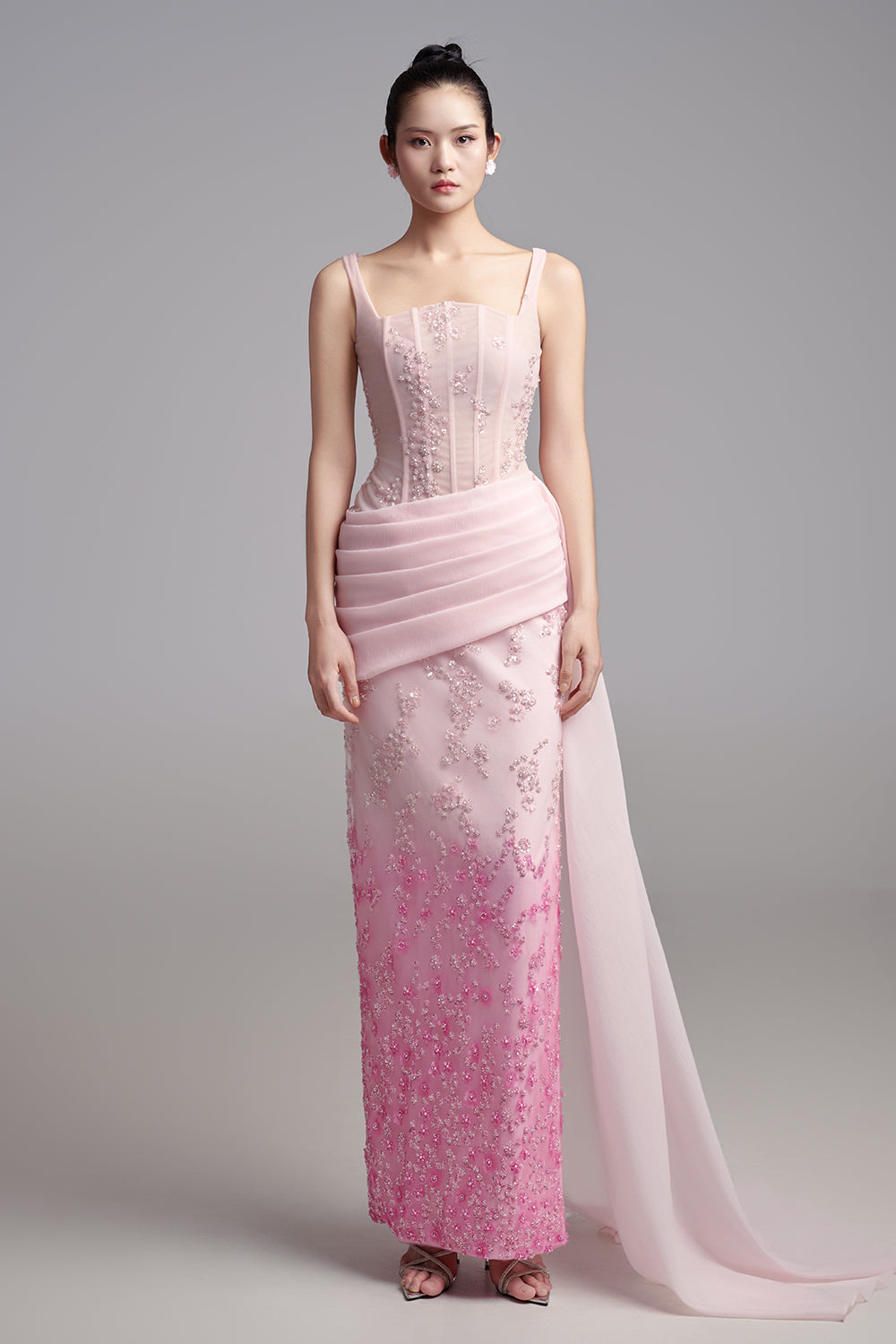 corset pink maxi dress Women's Samara Sheath Corset Waist Polyester Maxi Dress XXS/XS/S/M/L/XL/XXL/3XL/Customize Pink/Light Pink MEAN BLVD Pink/Light Pink / Customize