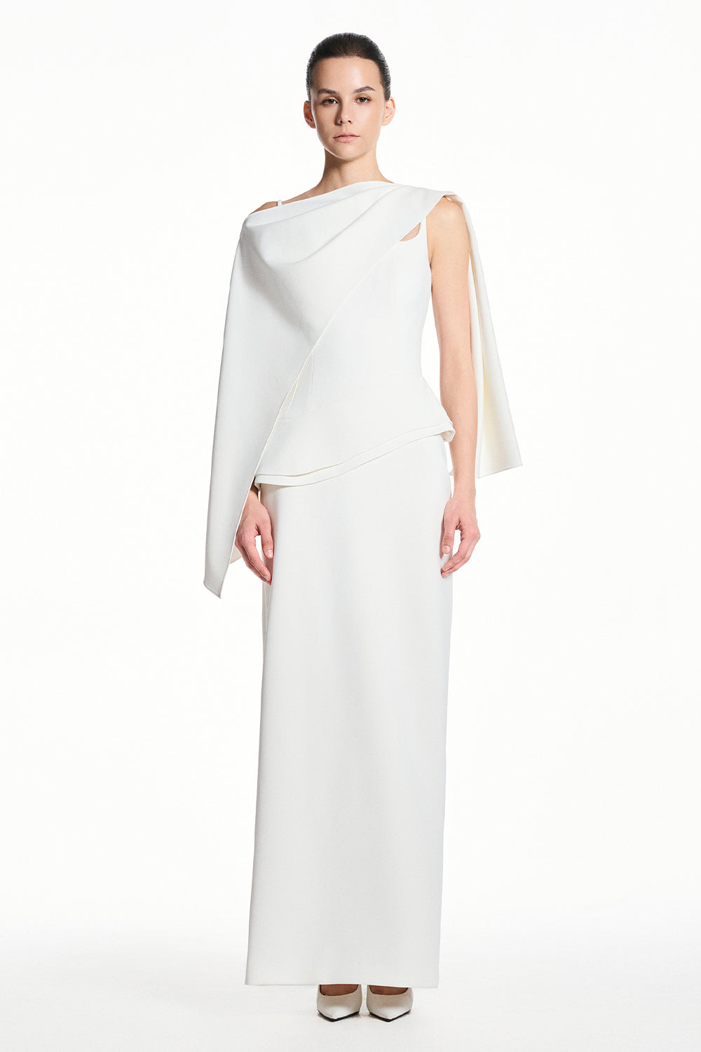 maxi peplum dress Women's Valora Peplum Draped Maxi Dress S/M/L/XL/Customize Black/White/Maroon MEAN BLVD White / L