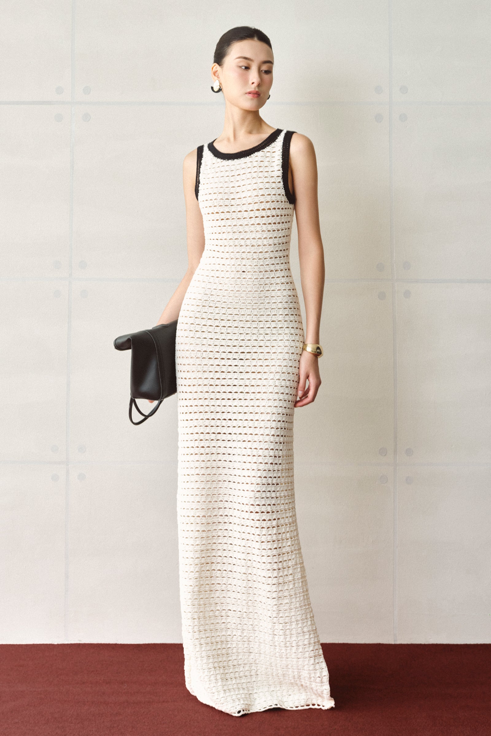 Women's Vela Sheath Crochet Maxi Dress S/M/Customize Cream & Black MEAN BLVD Cream & Black / Customize Women's Vela Sheath Crochet Maxi Dress S/M/Customize Cream & Black MEAN BLVD Cream & Black / Customize