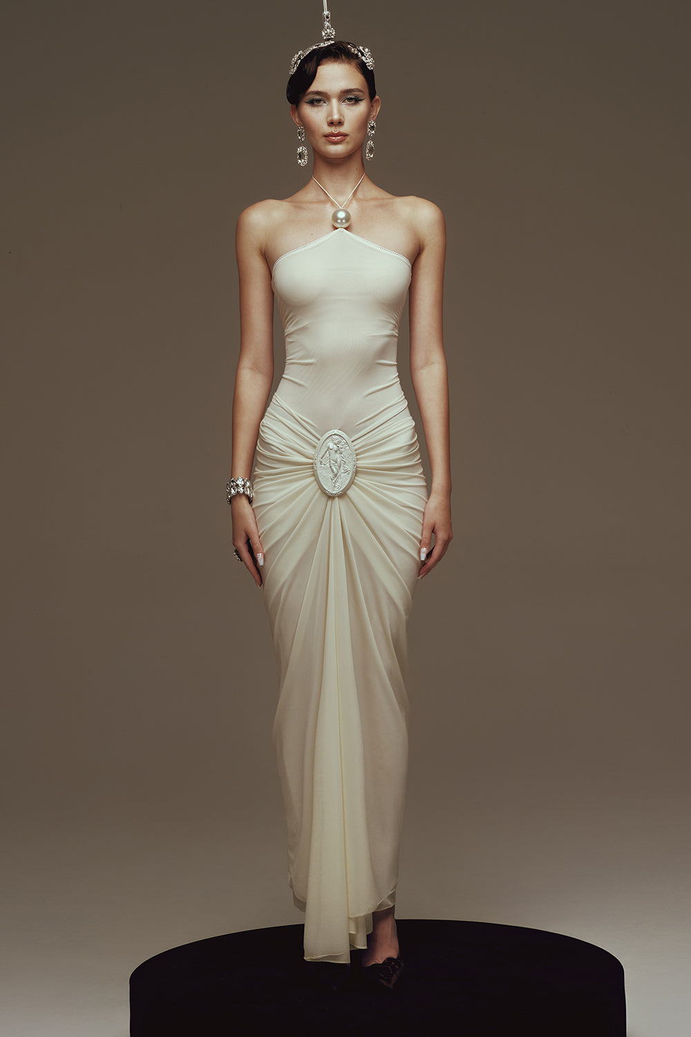 Women's Venus Halter Gathering Maxi Dress XS/S/M/L/XL/Customize Cream MEAN BLVD Cream / XS Women's Venus Halter Gathering Maxi Dress XS/S/M/L/XL/Customize Cream MEAN BLVD Cream / XS