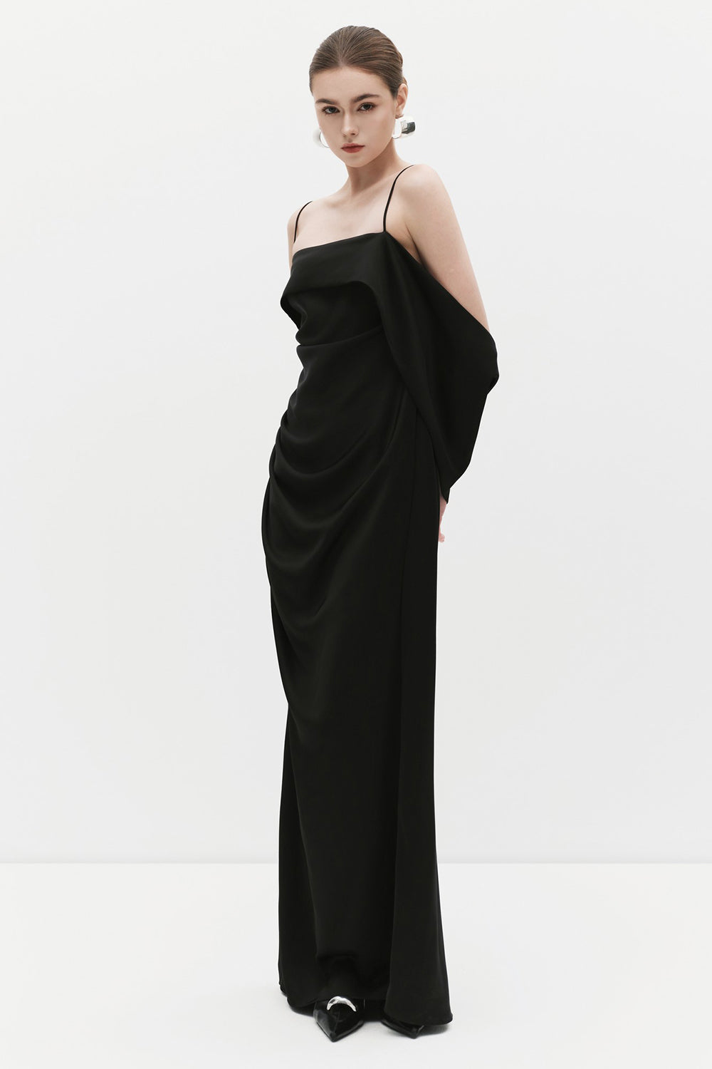 cold shoulder formal dress Women's Verity Cold Shoulder Sleeve Draped Maxi Dress XS/S/M/L/XL/Customize  Black MEAN BLVD
