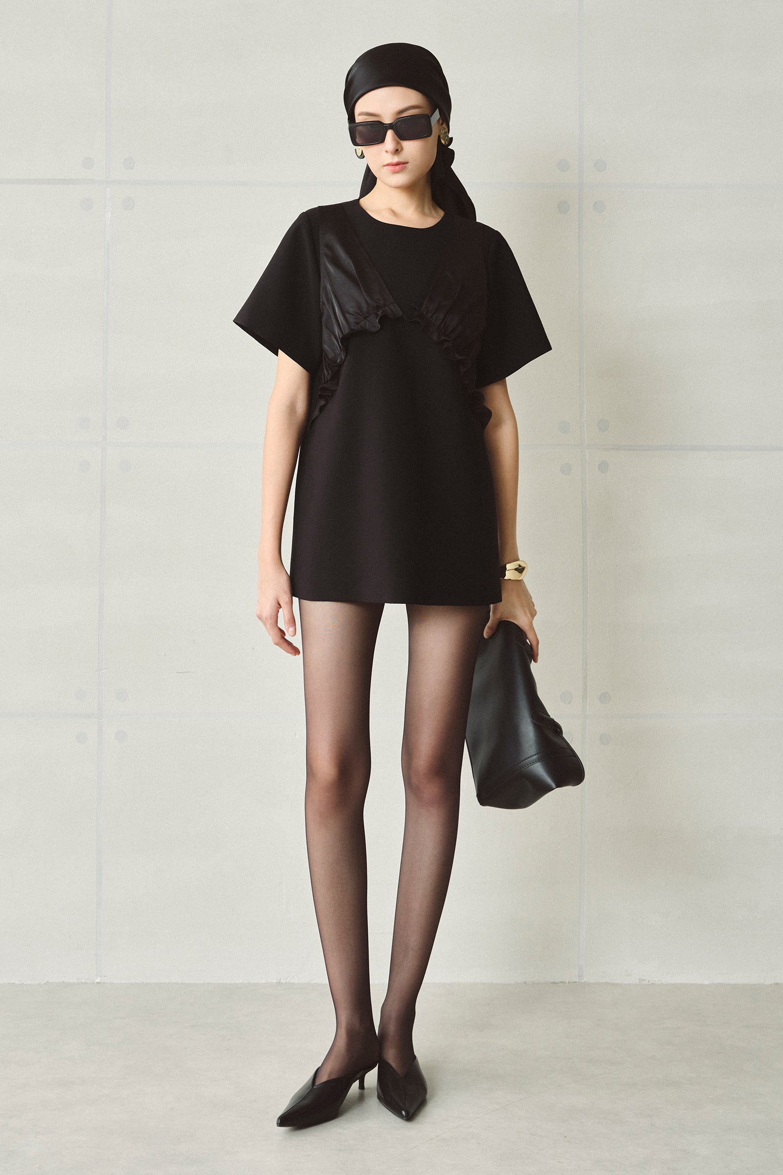 Women's Vesper Straight Ruffle Mini Dress S/M/Customize Black MEAN BLVD